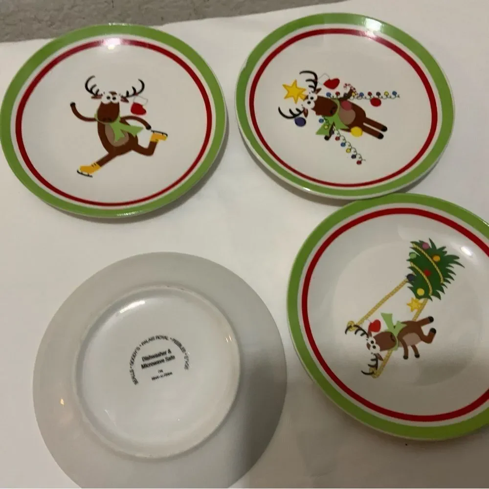 Set Of 4 Promotional Alliance WHIMSICAL REINDEER 6” APPETIZER Plates A3